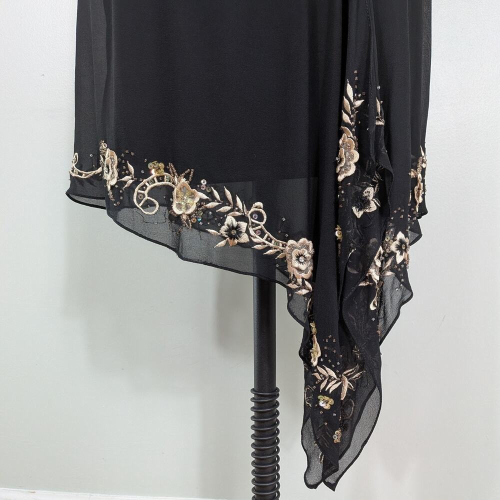 Vintage Cache Silk Midi Dress 6 Slip Floral Embroidered 90S Y2K Black Tan Brown - Picture 5 of 13